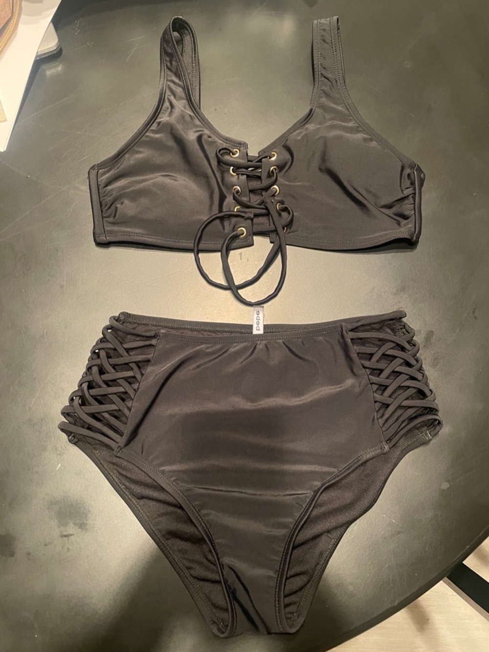 Bebe Lace-Up High Waist Bikini Set